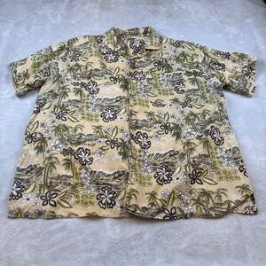 Address Unknown Mens 2X Hawaiian Shirt Palm Tree Floral Print‎ Beige